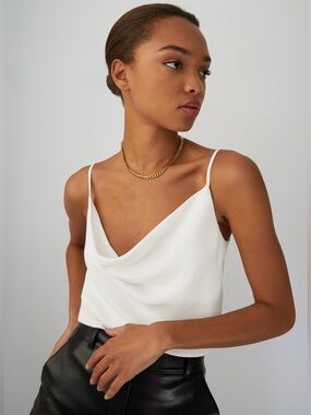 🤍 Zara White Fluid Neck Line Crop Top Cowl Neck Cami Size L